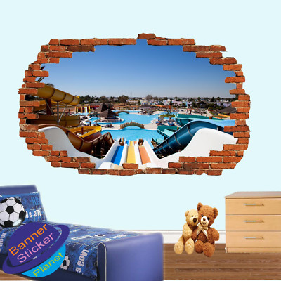 WASSER AQUAPARK RUTSCHEN POOL SPASS WANDAUFKLEBER 3D KUNST POSTER WANDBILD AUFKLEBER DEKOR XV1
