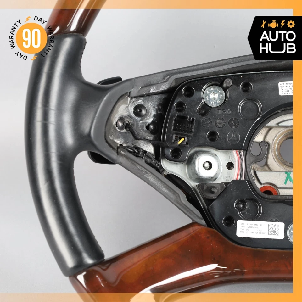 10-14 Mercedes W221 S63 S550 Steering Wheel Wood Trim w/ Paddle Shifters OEM 36k - Image 4 of 4