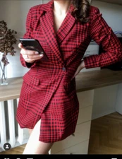 SALE!! ZARA NWT WOMAN HOUNDSTOOTH JUMPSUIT DRESS Red/Black 8342/331 ALL SIZES