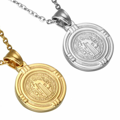 Saint St Benedict Medal Necklace Silver Gold Stainless Steel Religious Pendant