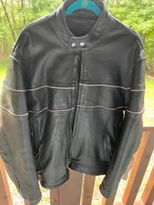HOT LEATHERS MEN'S BLACK MOTORCYCLE JACKET SIZE 52    GREAT CONDITION
