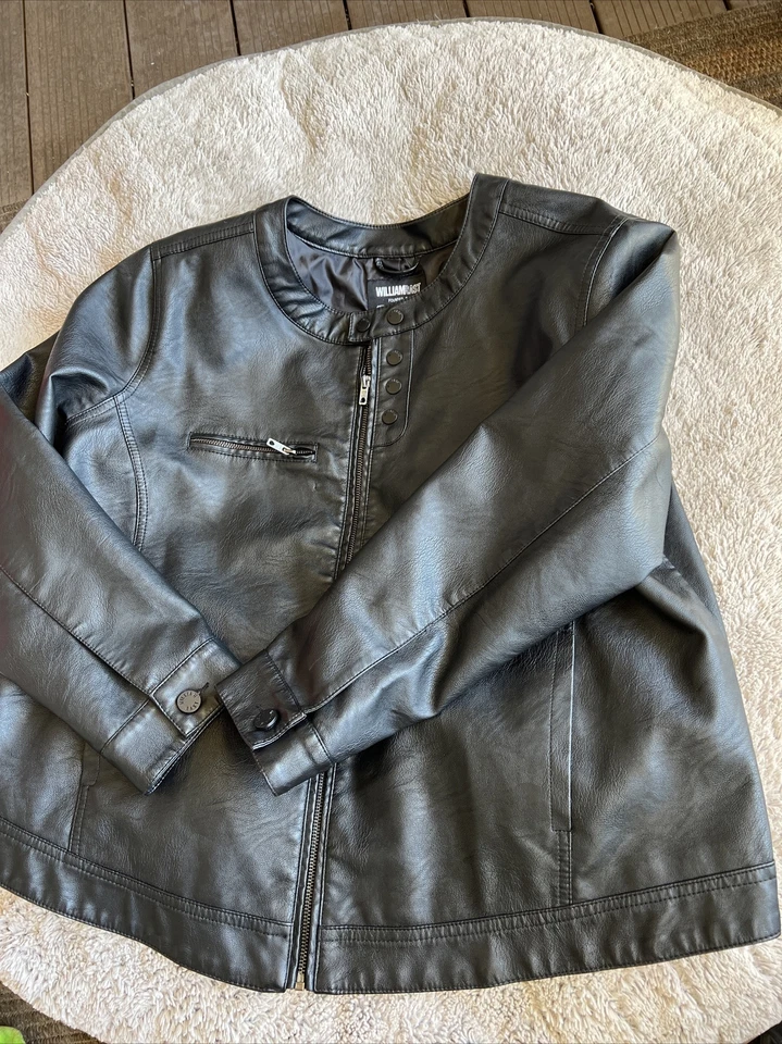 Chaqueta de moto William Rast negra imitación cuero, para mujer, 1X Justin Timberlake Foto 2 de 4