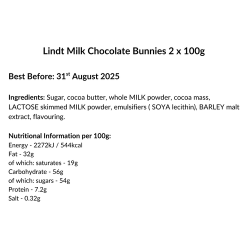 Lindt Milk Chocolate Bunnies |2 x 100g Bunnies | special edition| bb 31/08/25 - Picture 2 of 5