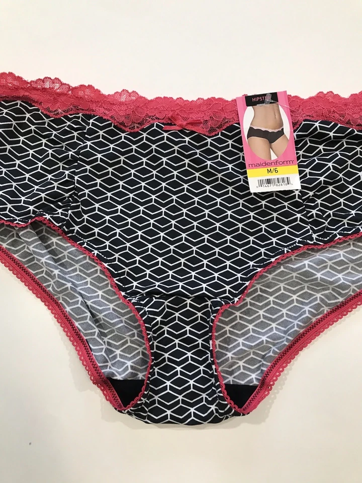 Ropa interior hipster de encaje elástico ajuste perfecto Maidenform, para mujer talla M/6 negra Foto 2 de 4