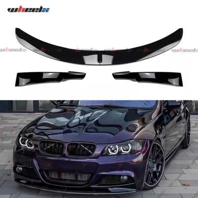 WHEELX FOR BMW 3 SERIES E90 E91 LCI GLOSS BLACK FRONT SPLITTER LIP M SPORT 2009 - 2012