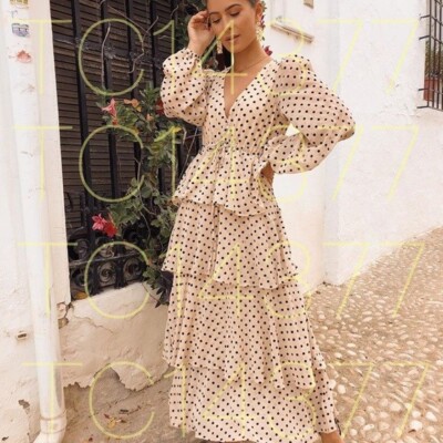 Zara Cream Polka Dot Ruffled Layered Midi Maxi Dress Size L | eBay UK
