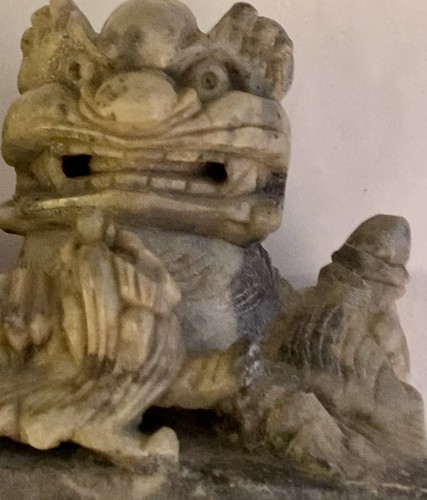 Set Of 2 Foo Dog Vintage Chinese Soapstone Carved Figurine Bookends 7" Heavy - Picture 3 of 15
