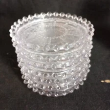 Vtg Set of 7 Imperial Candlewick Coasters Clear Glass Beaded Round Ten-Spoke EUC