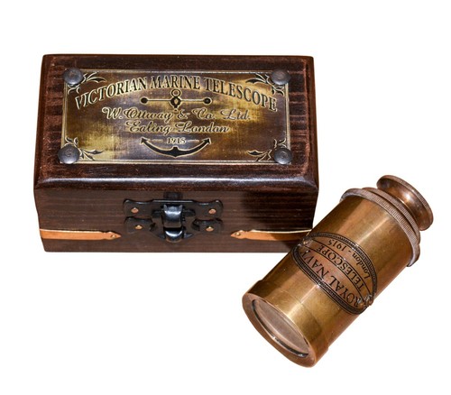 Antique Vintage Brass Royal Navy Telescope London 1915 Spyglass with Wooden Box - Picture 3 of 6