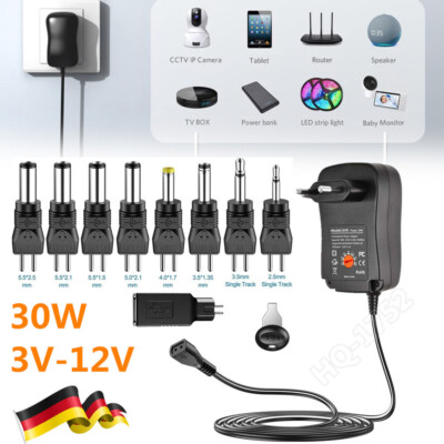 30W Universal Stecker Netzteil 2000mA 3V 4,5V 5V 6V 7,5V 9V 12V mit 9 Adapter DE