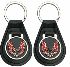 2 Pack Leather Keychain Ring W/ Red Wings Up Bird Pontiac Firebird and Trans AM