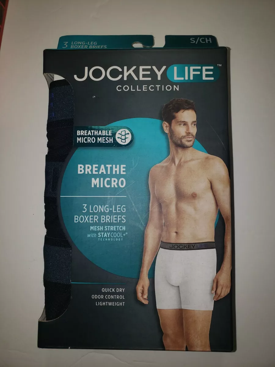 Jockey Life Men's 3 Pk Long-Leg Boxer Briefs - Breathable Micro Mesh. Size  Small