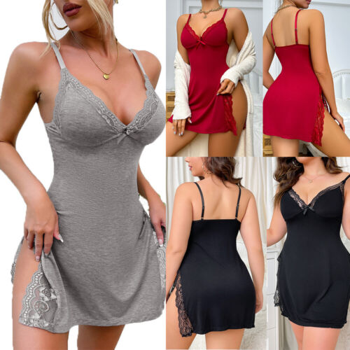 Plus Size Lace Slip Nightress Babydoll Women's Sexy Lingerie Chemise Sleep Dress