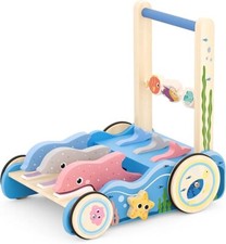 New Push Solid Wood Walker, Activity Baby  Toddler Toy, Dolphin Sea Theme