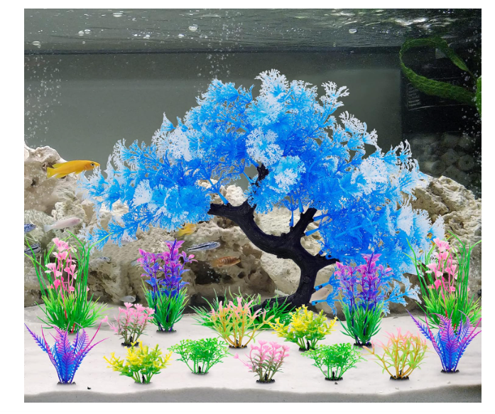 Fish Tank Decorations15 Pack Artificial Aquarium Plants Tree Set for