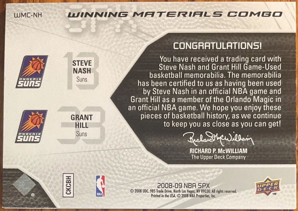 Combos SPx Winning Materials 2008-09 S. Nash/G. Hill #WMC-NH Phoenix Suns Foto 2 de 2