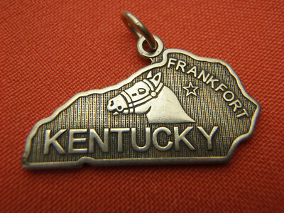 Kentucky State Map Charm Pendant - 925 Sterling Silver, Star Textured Background, USA Made - View #4
