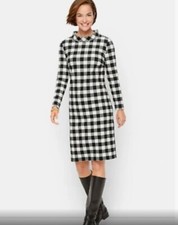 Talbots Black Buffalo Check Long Sleeve Flannel Dress Ps