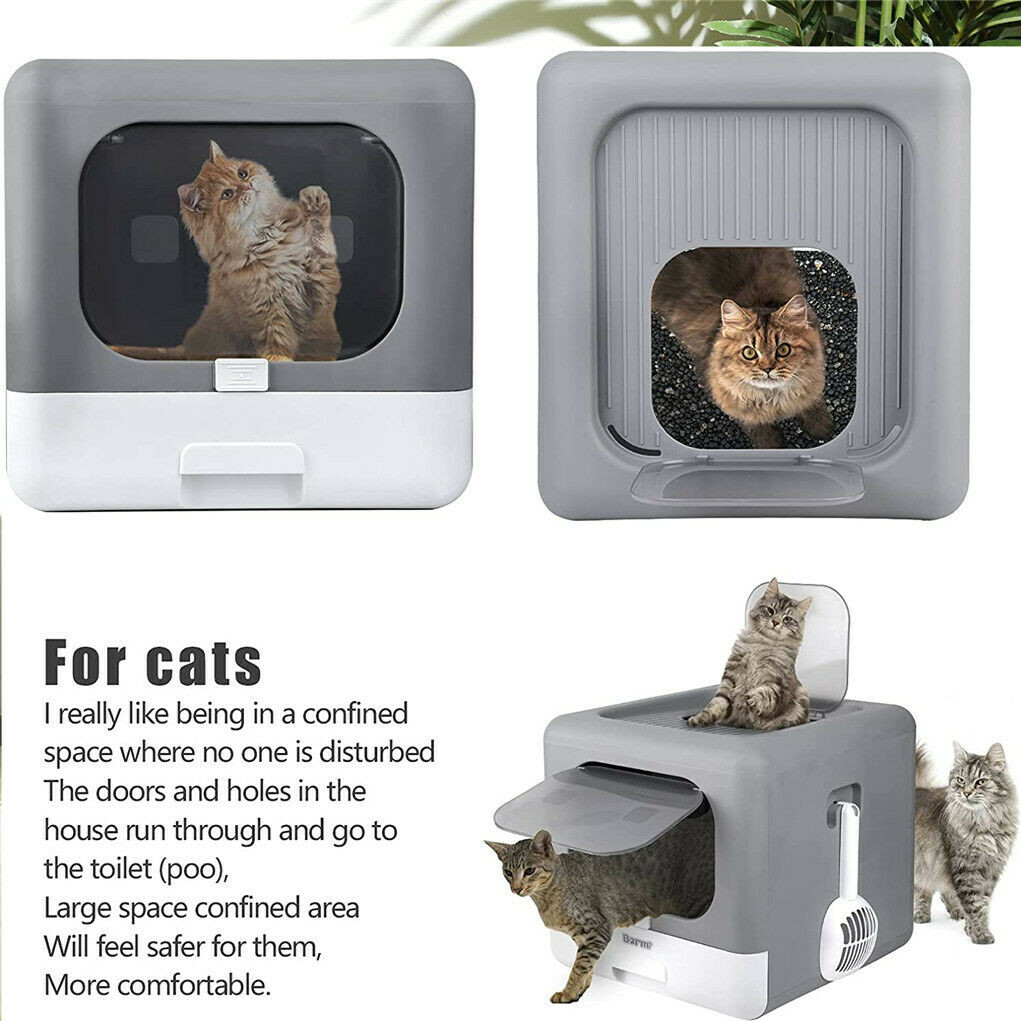 2Way Enclosed Cat Litter Box Top Entry with Scoop Fully Pull Out Drawer