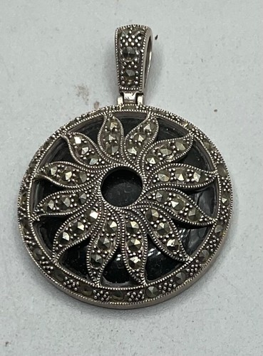 Pendentif Ancien En Onyx Noir Et Marcassite - Bijou Fantaisie Vintage à Clip