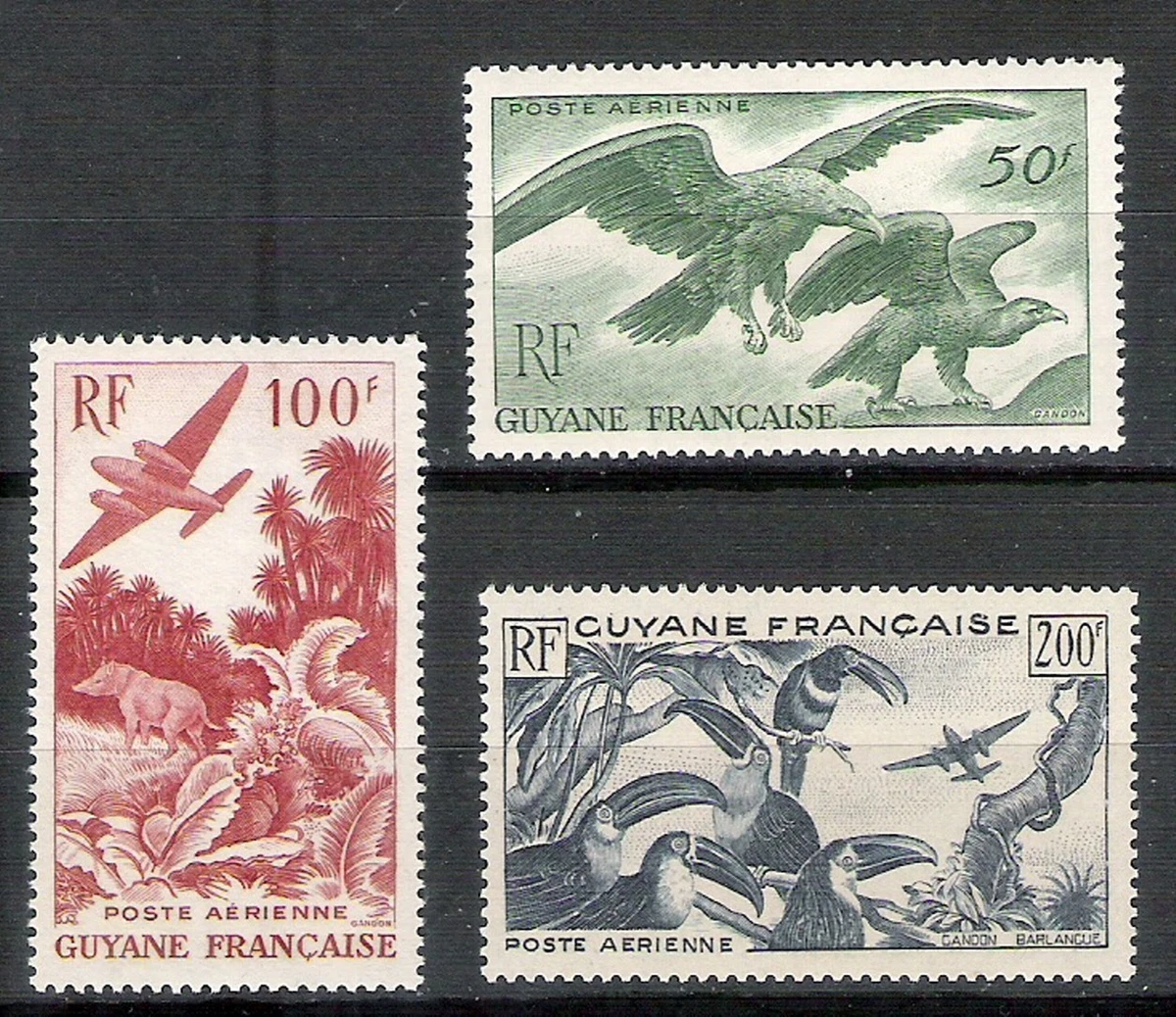 FRENCH GUIANA 1947 Air mail set Birds VF MNH HCV €90