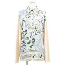 HERMES Vintage NEIGE D'ANTAN Twill Laine Shirt L/S Women Size Medium Blue