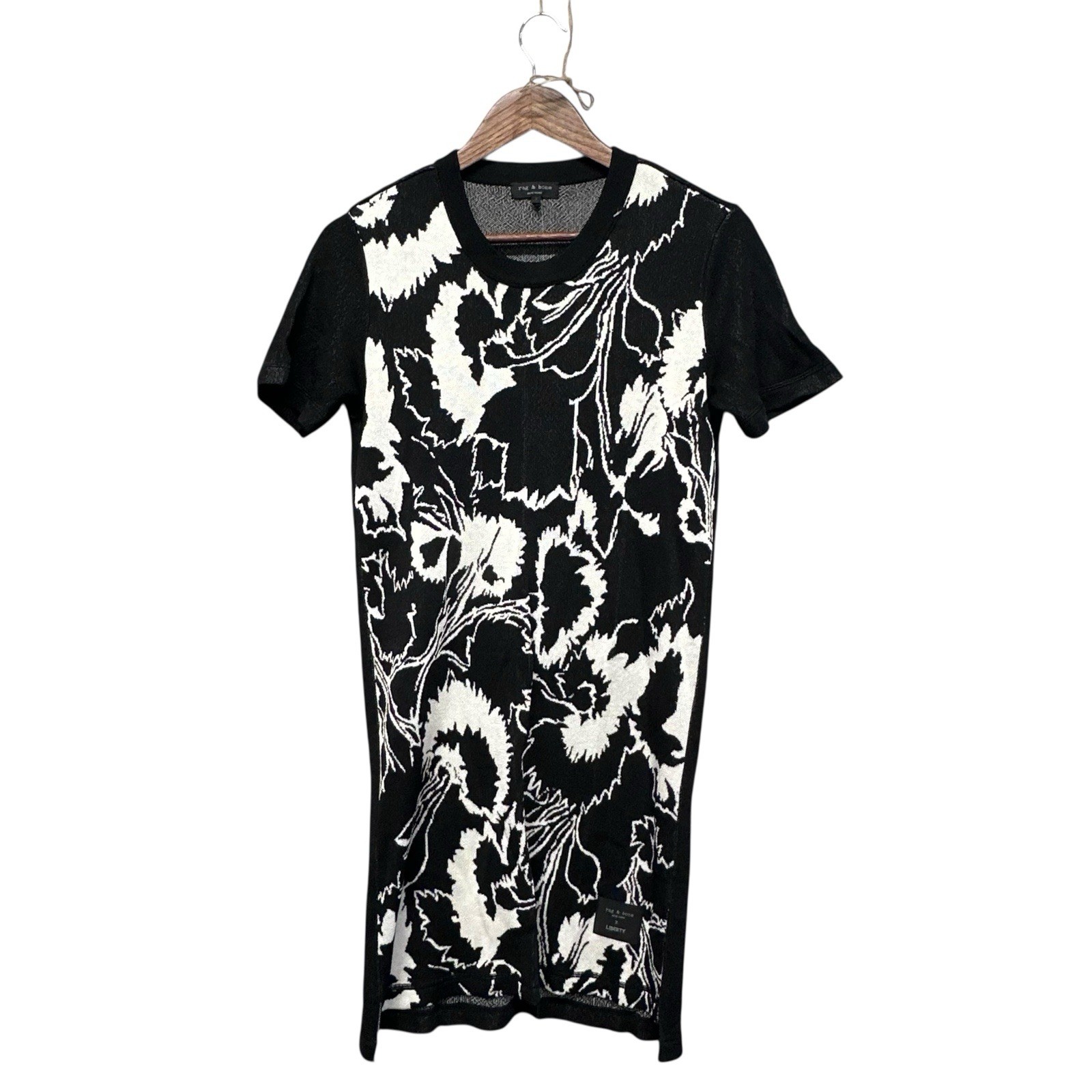Rag & Bone X Liberty Women's Black Floral Sweater Dress Short Sleeve Knit Size S