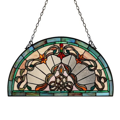 24'' Tiffany Style Stained Glass Window Panel Victorian Semi Circle