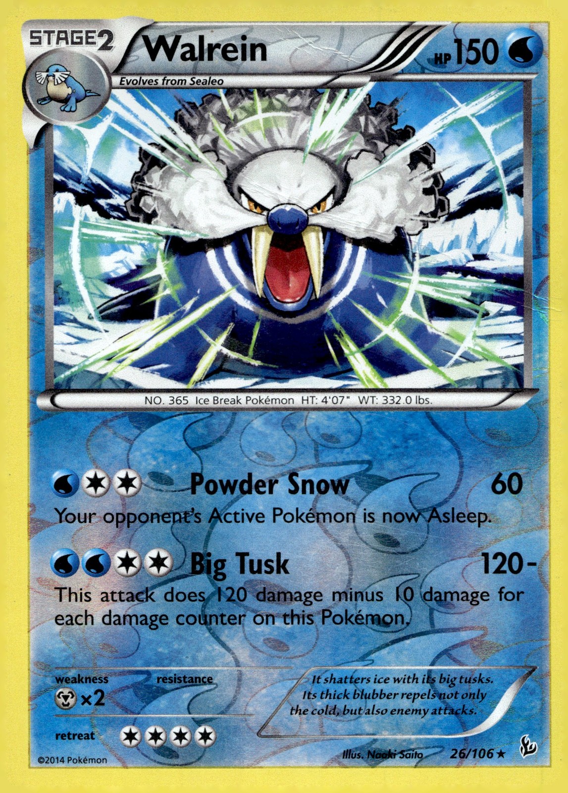 Walrein #26/106 XY - Flashfire - Reverse Holo -NM or Better - Pokemon Card