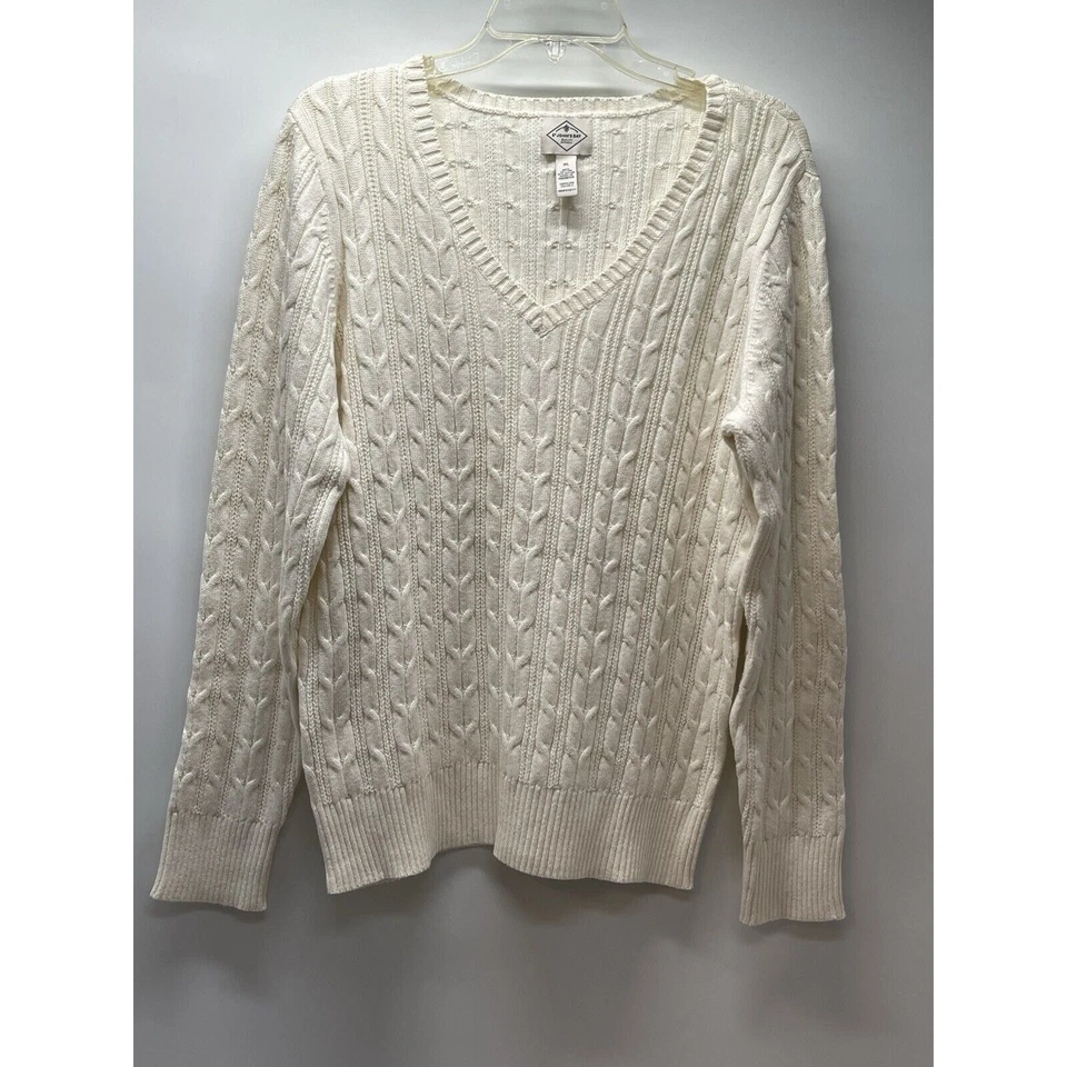  Suéter tejido con cable St JOHN'S BAY para mujer talla XL crema manga larga cuello en V Foto 3 de 4