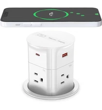ANNQUAN 3.15" Pop Up Countertop Outlet with 15W Wireless Charger, Max 20W