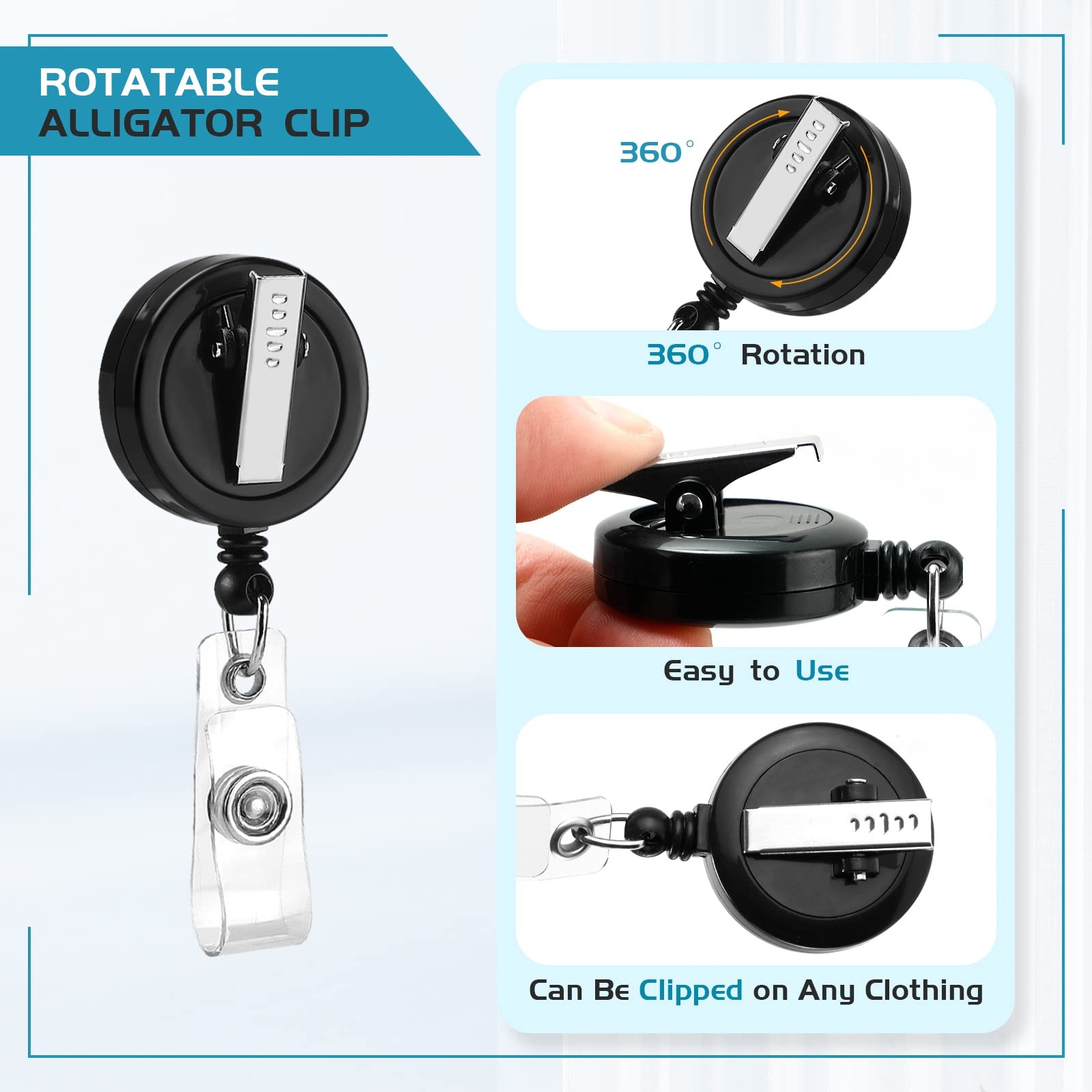 2 Pack Badge Reels Retractable with Swivel Alligator Clip Badge Holder