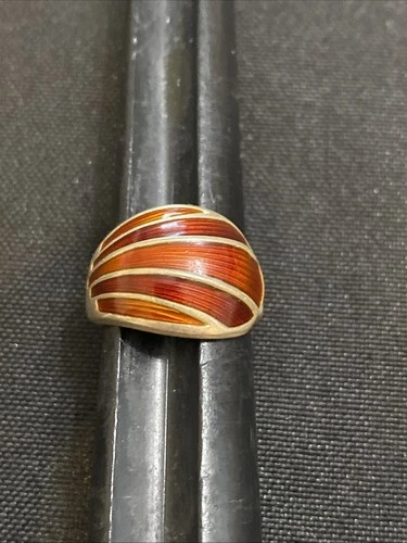 VTG David Andersen Sterling Silver Burnt Orange/Red Enamel Adjustable Dome Ring