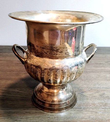 Vintage Silver Plated Ice Bucket Wine Champagne Cooler Trophy Style Patina