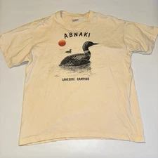 Vintage 80s Beige Abnaki Lakeside Camping Graphic Tee T Shirt Size L