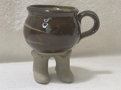 Vintage 1985 Muddy Waters Cowboy Boots Ceramic Cup Pottery Mug 5.5" Brown Glaze