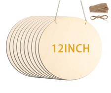 10Pcs 12 Inch Wood Circles for Crafts, Unfinished Wood Blank Wooden Door Han...