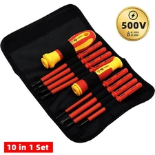 10Pcs VDE Insulated Screwdriver Set, Magnetic Blades 500V Electrician Tool Kit