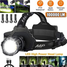 100000 Lumen Super Bright Head Lamp Rechargeable LED Headlamp Flashlight