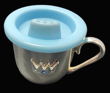 Silver-Plated Keepsake Sippy Cup /Baby Blue Plastic Insert and Crown 3.5x2.5"