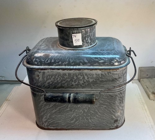#510 GREY GRANITEWARE MINERS RAILROAD LUNCH PAIL DINNER BOX 4 PC. 9 1/2" TALL