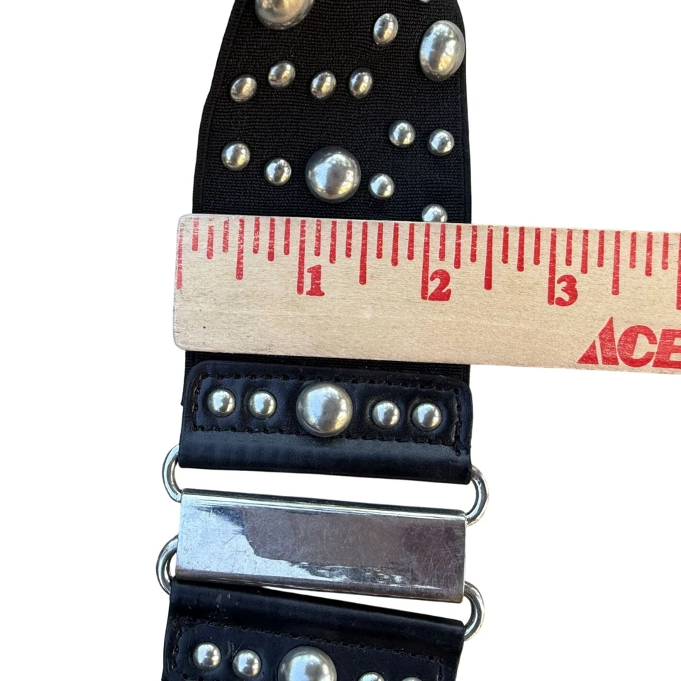 Betsey Johnson Leather Stretch Embellished Clasp Belt Medium Black Silver - Image 4 of 4