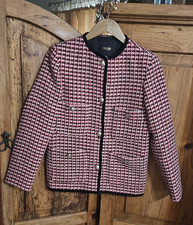 Maje Wool Blend Tweed Jacket Cropped Red Black Blazer 36 Pit: 17"