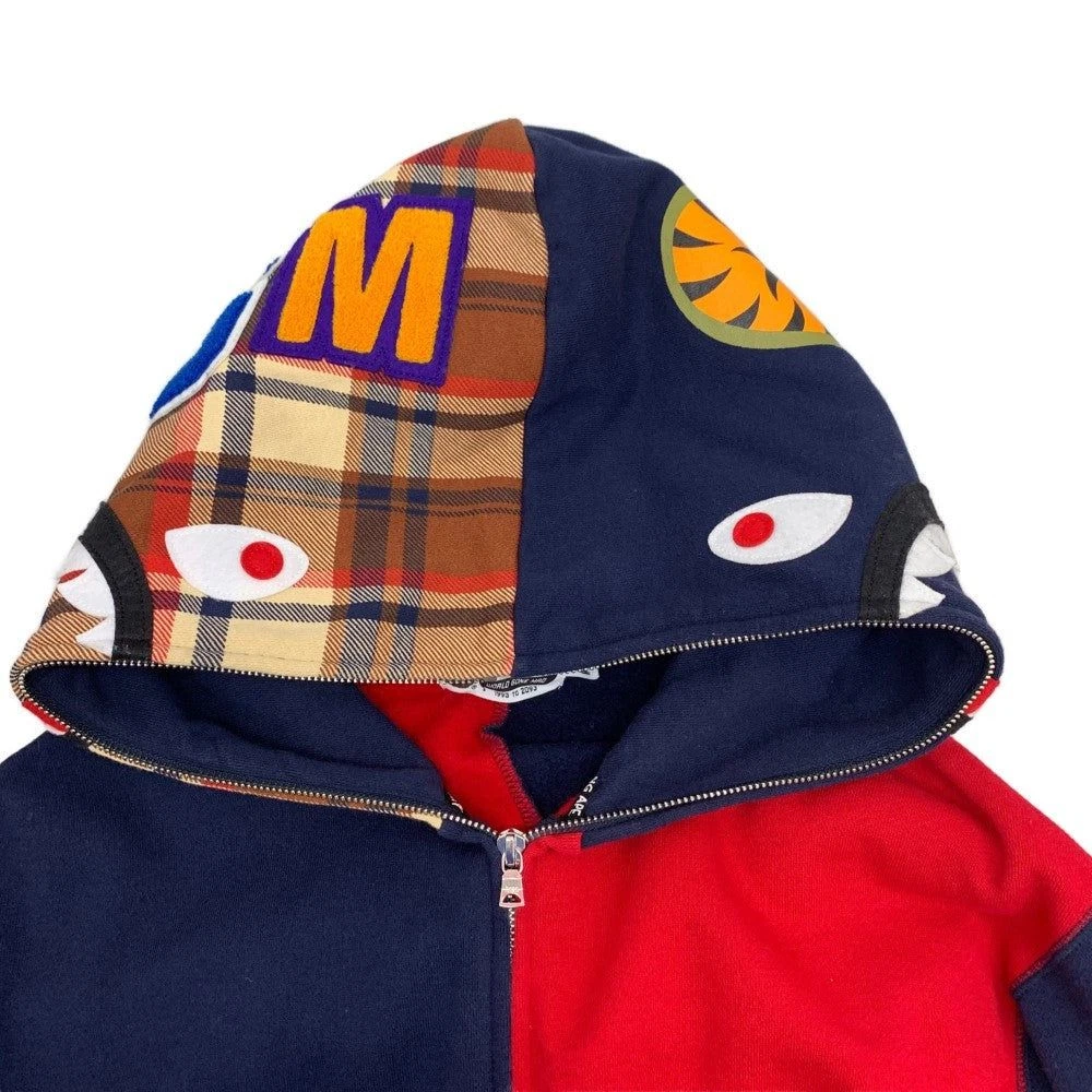 A BATHING APE (BAPE) Felpa con cappuccio e zip Bape Check Shark Relax taglia M uomo