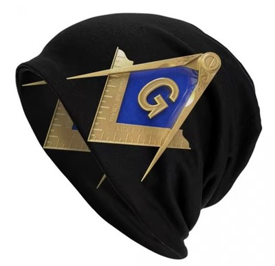 (2 Pack) Black Freemason Beanie Hat Masonic Square & Compass Skull Cap.