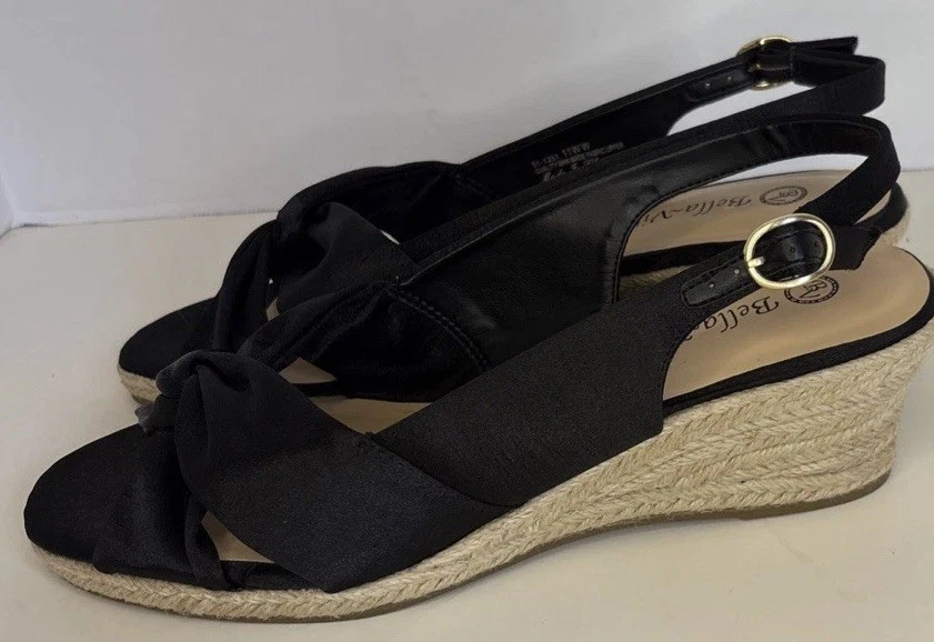Bella Vita Kimora  Sandals Women Rope Wedge Black Criss Cross Size 11WW - Image 3 of 4