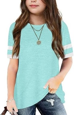 Mädchen T-Shirt Kurzarm Rundhals Oberteile Kinder Sommer weit gestreift