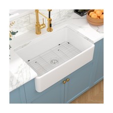 Sarlai 33 White Farmhouse Sink - 33x20 Inch Kitchen Sink Apron Front Ceramic ...