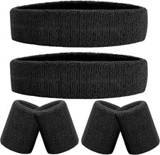 6-Piece Athletic Sweatband Set - 4 Wristbands 2 Headbands for Workouts