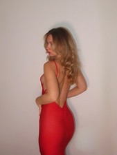 Red Low Backless Maxi Dress, Slinky Bodycon Gown, NYE/Birthday/Party/Holiday